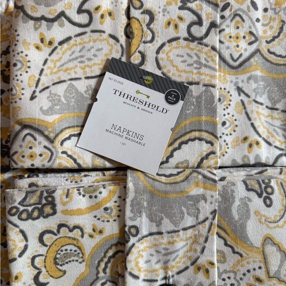 Threshold Yellow and Gray Paisley Napkins and Floral Table Runner - Picture 2 of 3